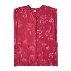 Vintage Sleeveless Floral Button Up Tunic Beach Cover Up Bohemian Cottagecore